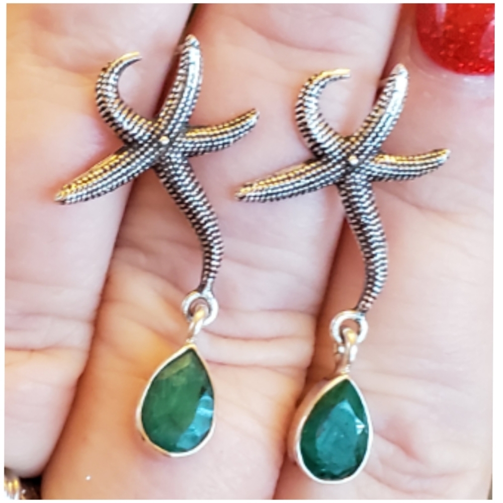 Genuine 2ct Natural Emerald Earrings 1.50"